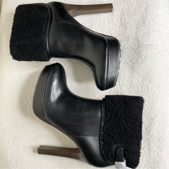 Coach Boots Apple Vin Veg Heels Leather Shearling Cuff High New Black Size 9 - Picture 5 of 16